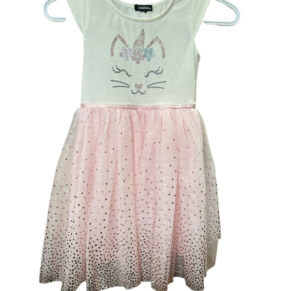 ZUNIE UNICORN SEQUENCE TULE DRESS. SUPER CUTE SIZE 7/8. PINK SILVER WHITE - Picture 1 of 2